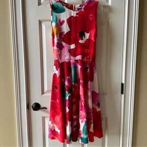 Gabby Skye Bright Floral Fit-and-Flare Dress - Red & Pink Size 14
